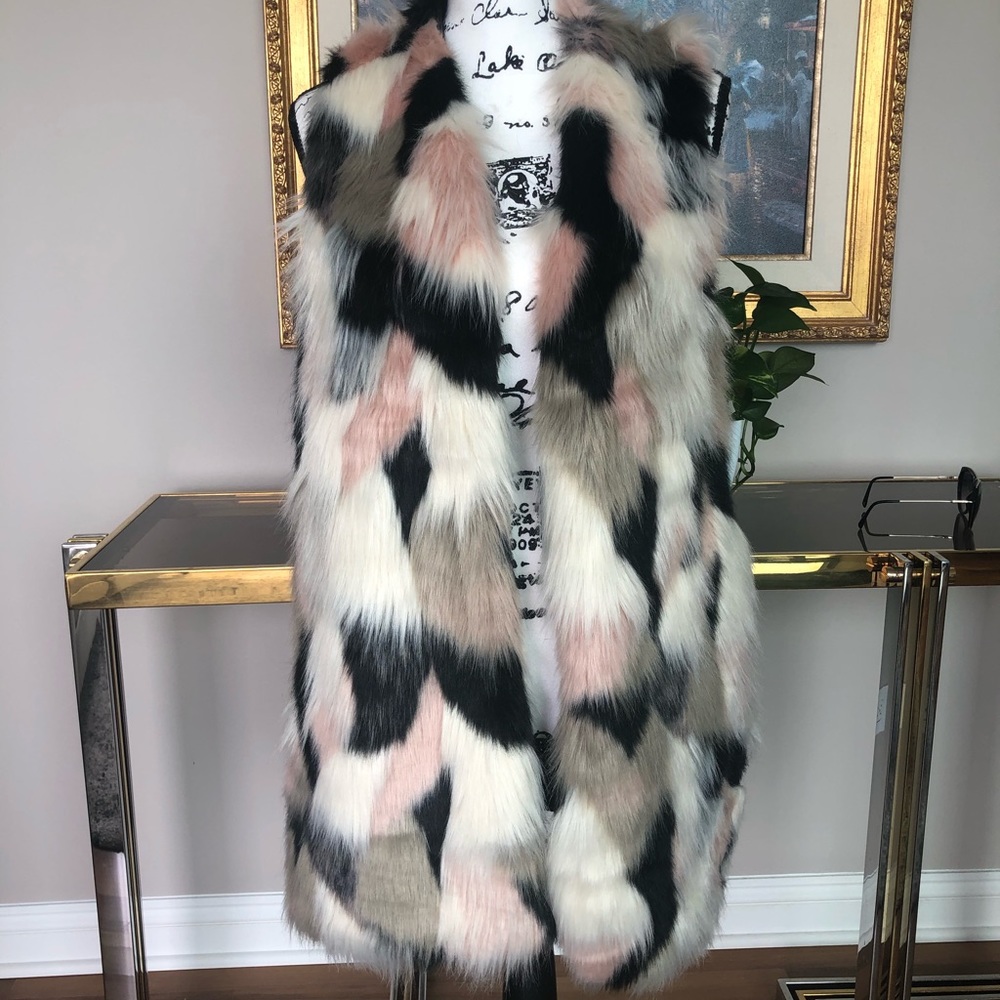 NWOT faux fur multi colored vest